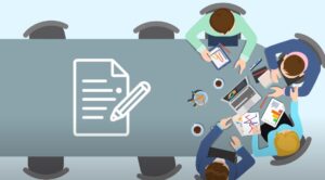 illustration of people working around a desk